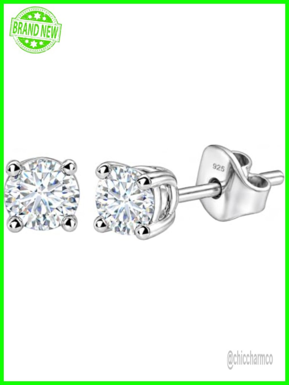 Lab Grown Diamond Stud Earrings Platinum Plated 925 Sterling Silver 0.5 Carat